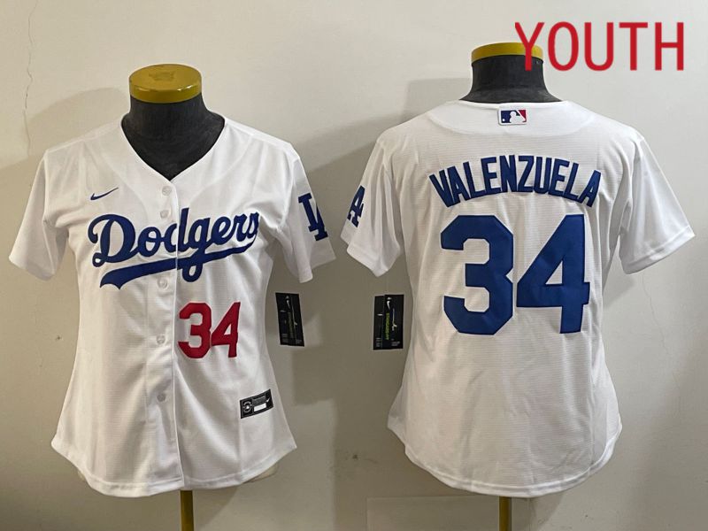Youth Los Angeles Dodgers 34 Valenzuela White Game 2024 Nike MLB Jersey style 11202